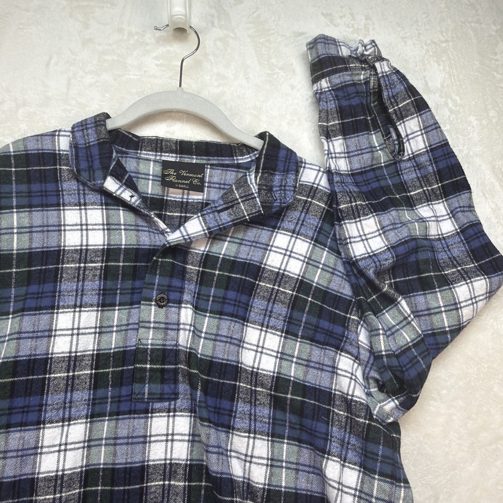Vermont Flannel Co Flannel Shirt Blue Green Plaid USA Made Outdoor Cabin XS